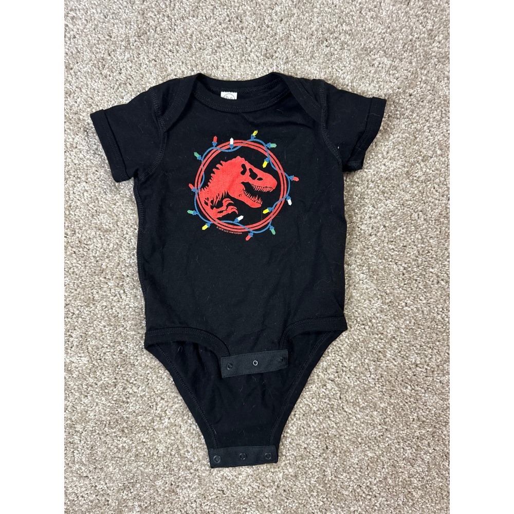 Jurassic World Baby Christmas Bodysuit Black T-Rex Holiday Lights 6 Months